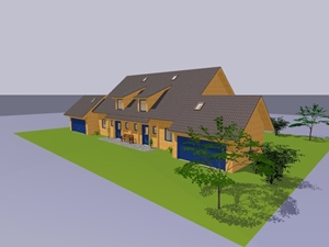 3D-Modell von Blockhaus Doppelhaus
